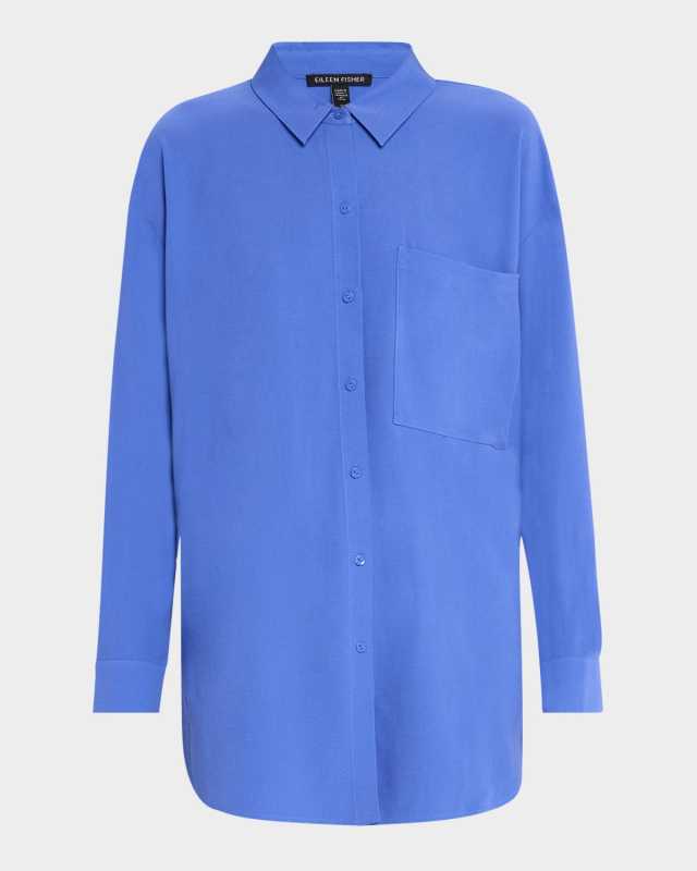 Button-Down Silk Georgette Crepe Shirt